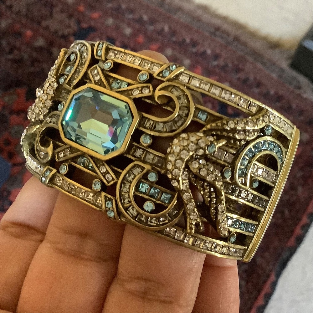 Heidi Daus Vintage Crystal Cuff Bracelet Aqua Clear SZ M/L - Picture 10 of 16
